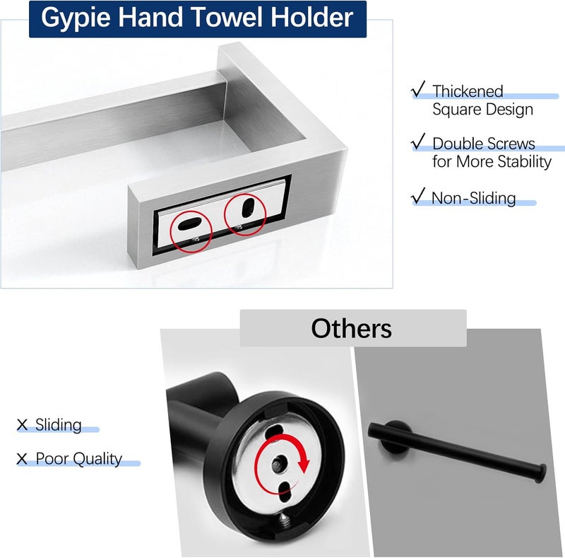 Gypie Brushed Nickel Towel Rack, Hand Towel Holder for Bathroom, Kitchen, Cabinet Wall 2 Pack, Stainless Steel - Image 4